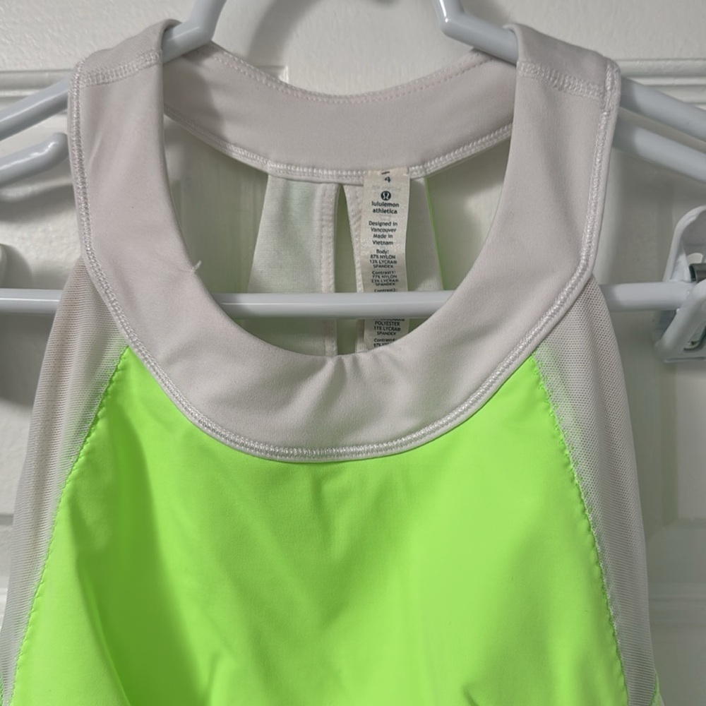 Lululemon Lime Green White Athletic Racerback Tank Top size 4 - Picture 2 of 6